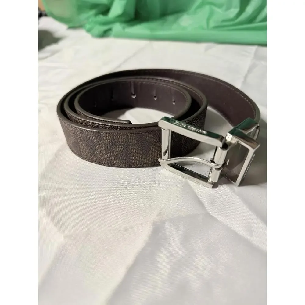 Michael‎ Kors Brown MK Logo Belt Silver Buckle Men’s Size ~40”
